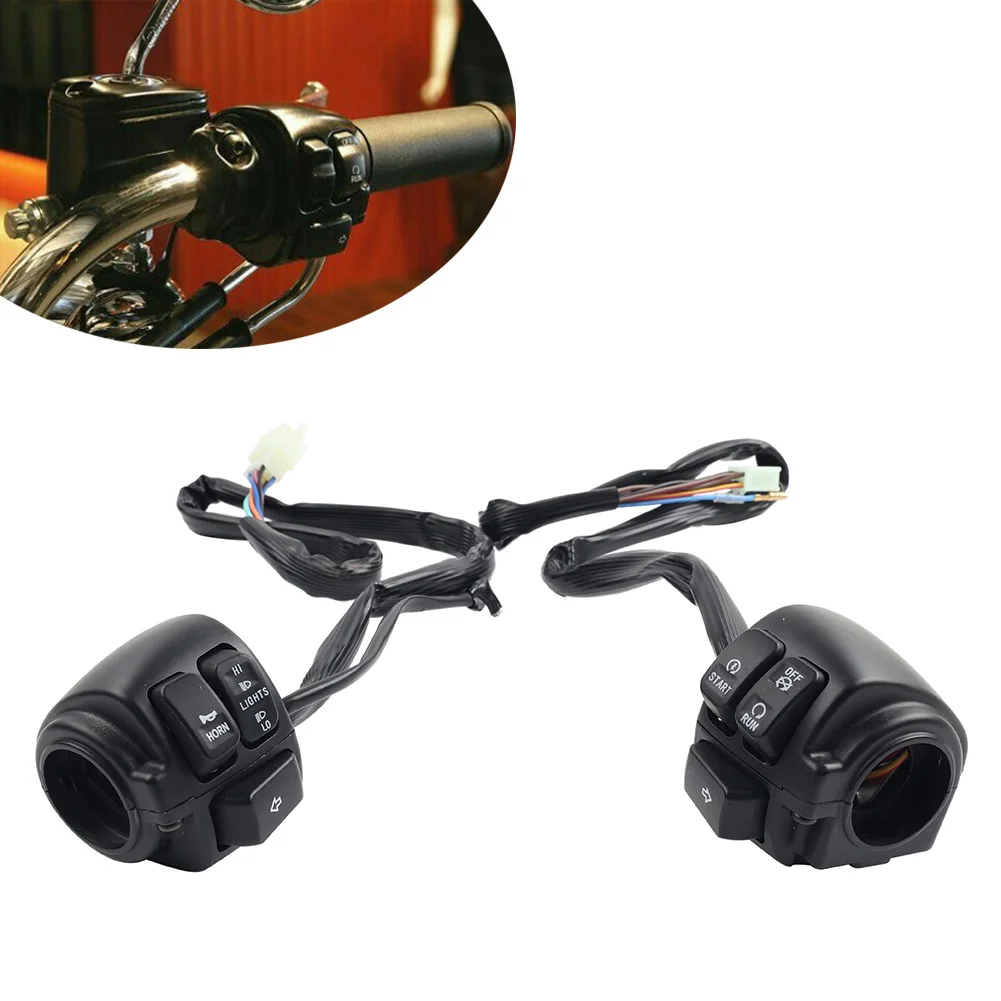 Black Motorcycle Handlebar Control Switches+Wiring Harness For Harley Davidson Dyna Vrod Softail Sportster 1996-2014