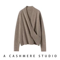 2024 Autumn New 100% Pure Cashmere Knitted Sweater High Quality Women V-Neck Pullovers Female Winter Fashion Clothes Girls Tops