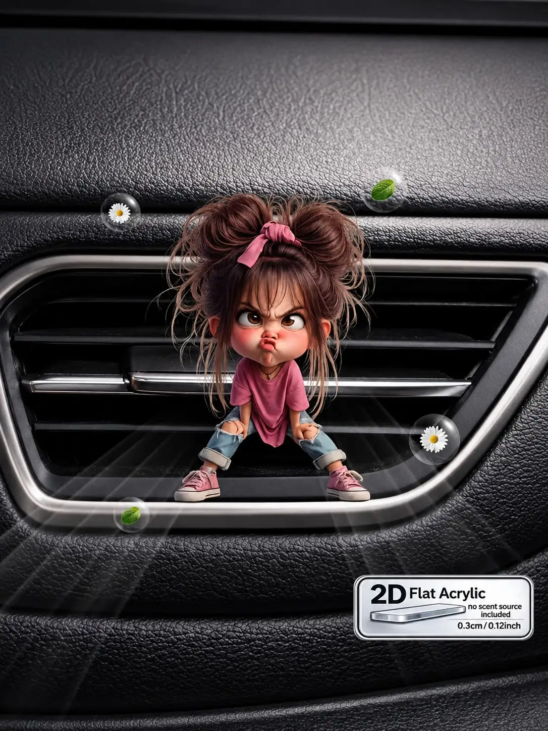 Cute 2D Acrylic Car Air Vent Clip, Flat Aromatherapy Diffuser Holder, Funny Girl Auto Interior Decoration, No Scent Included