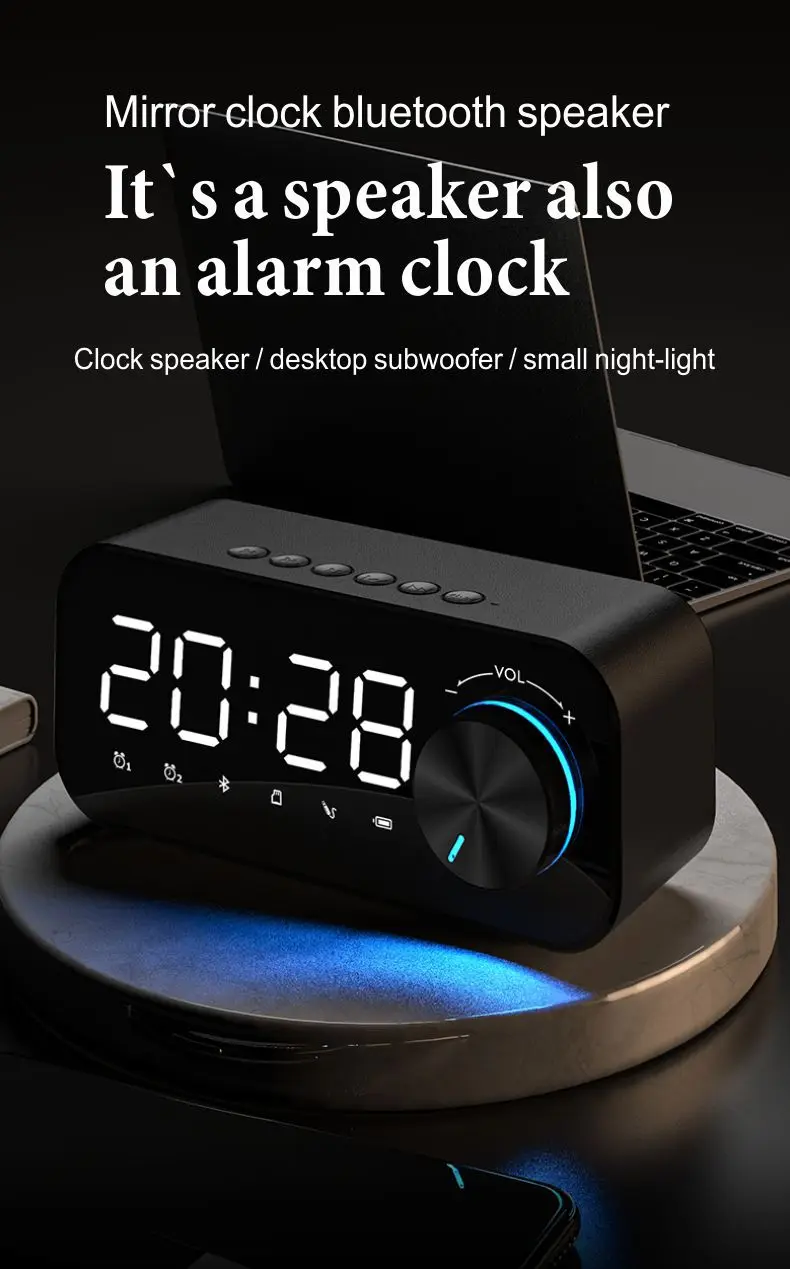 Wireless Bluetooth Speaker Led Display Stereo Bass Speakers MP3 Alarm Digital Clock FM Radio Music Play Multifunction