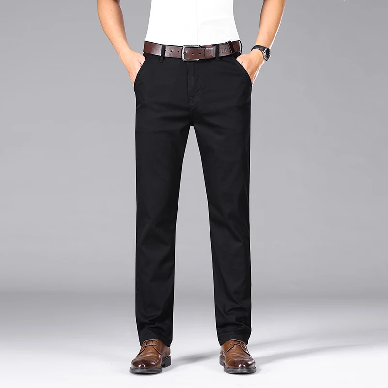 Pure Black Jeans Men\'s Summer Thin Loose Straight Stretch Breathable Versatile Business Casual Formal Wear Pants