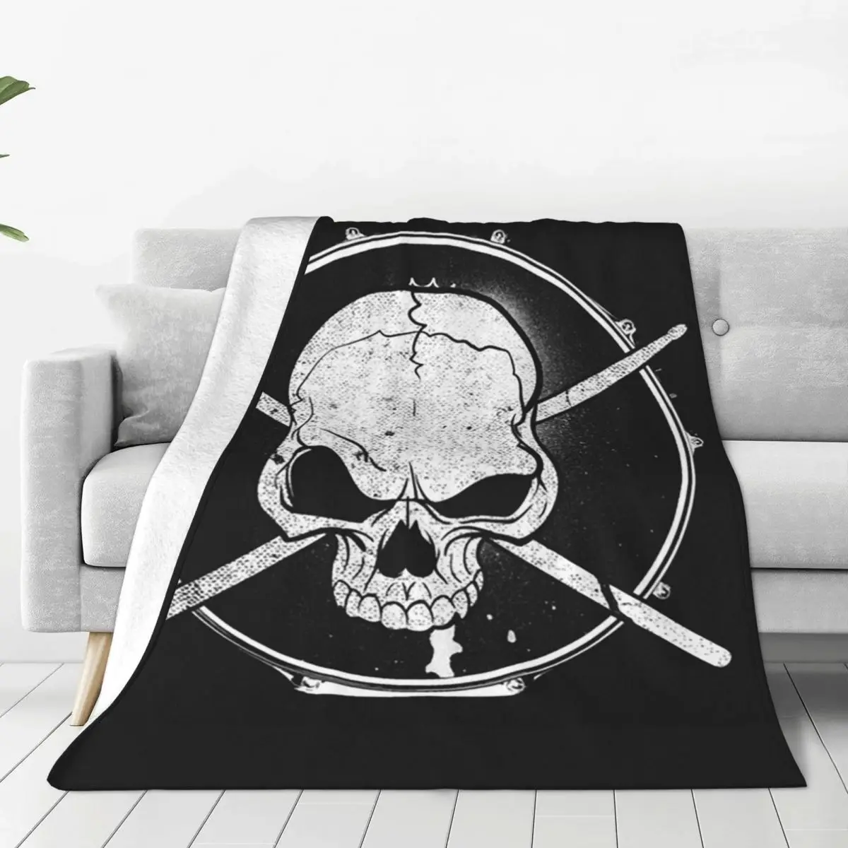 Metal Drummer Skull With Snare Drum And Crossed Drumsticks Blankets Fleece Sofa Throw Blankets For Couch Throws Bedspread Quilt