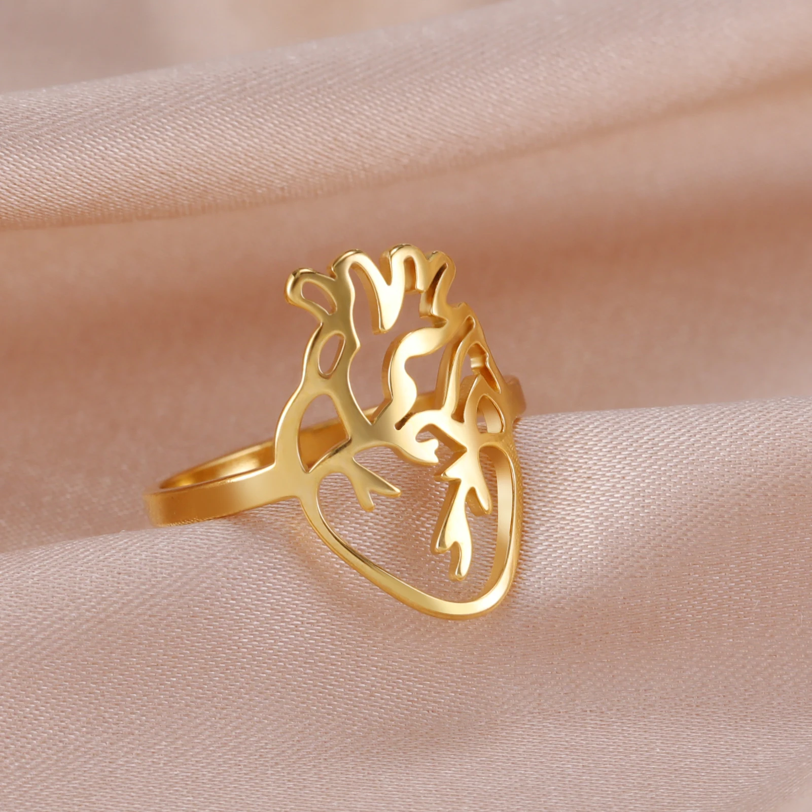 Fashion Anatomical Heart Rings for Women Men Medical Biology Finger Rings Stainless Steel Jewelry Gifts for Doctor