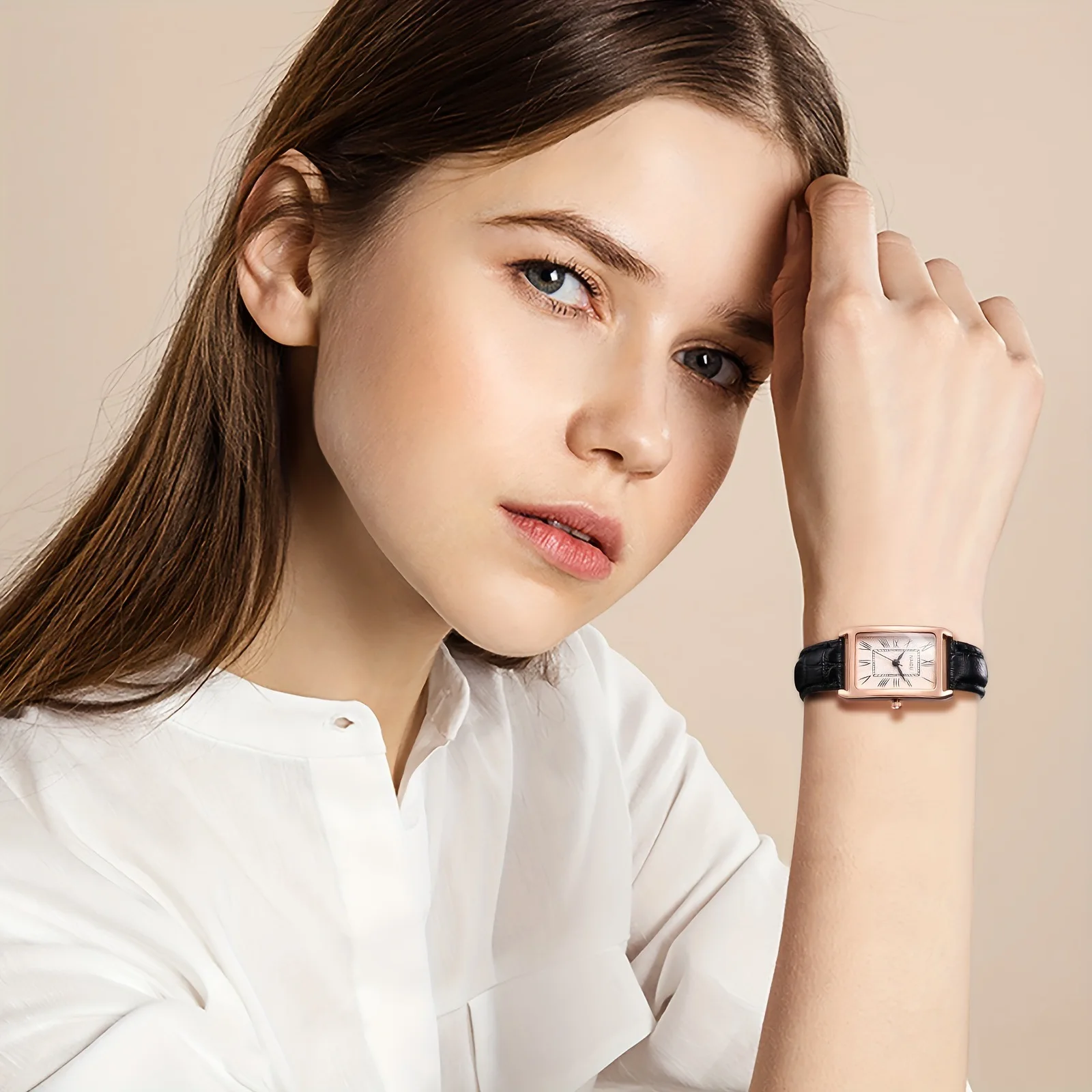 

New Fashion 2024 Elegant Design Rectangle Dial Water Resistant Quartz Movement Business Women Analog Wrist Watch