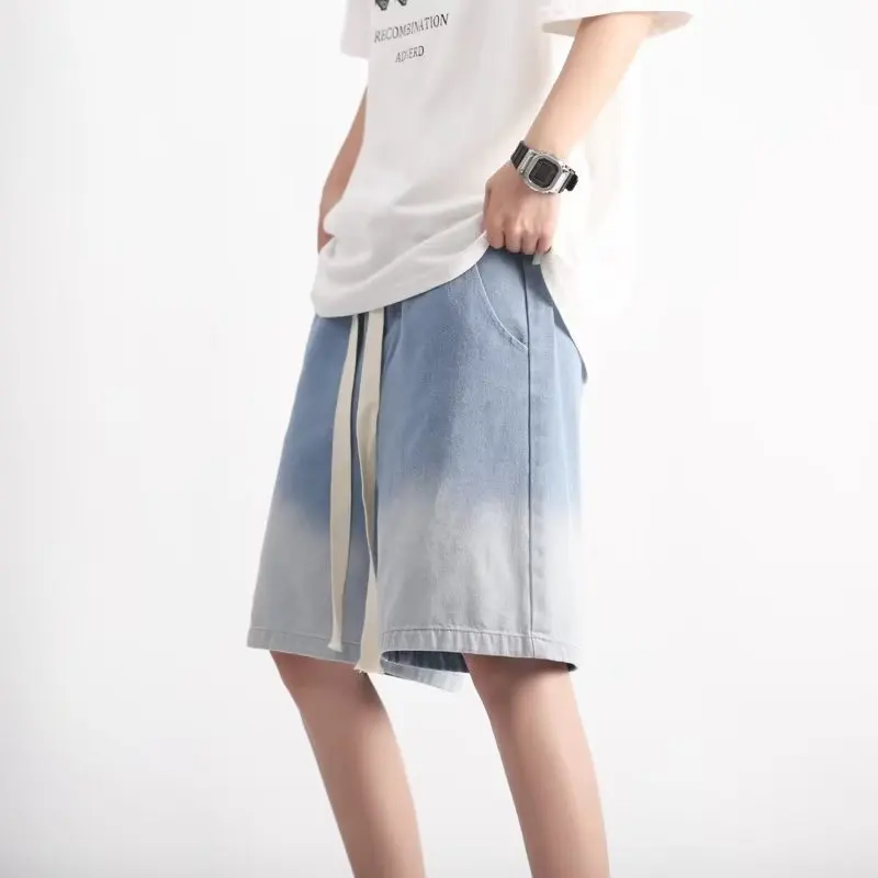 

aduated Blue Jeans Men's Summer Trendy Loose Five-Quarter Casual Straight Leg Mid-Waist orts Durable Wear Resistant Thin ...