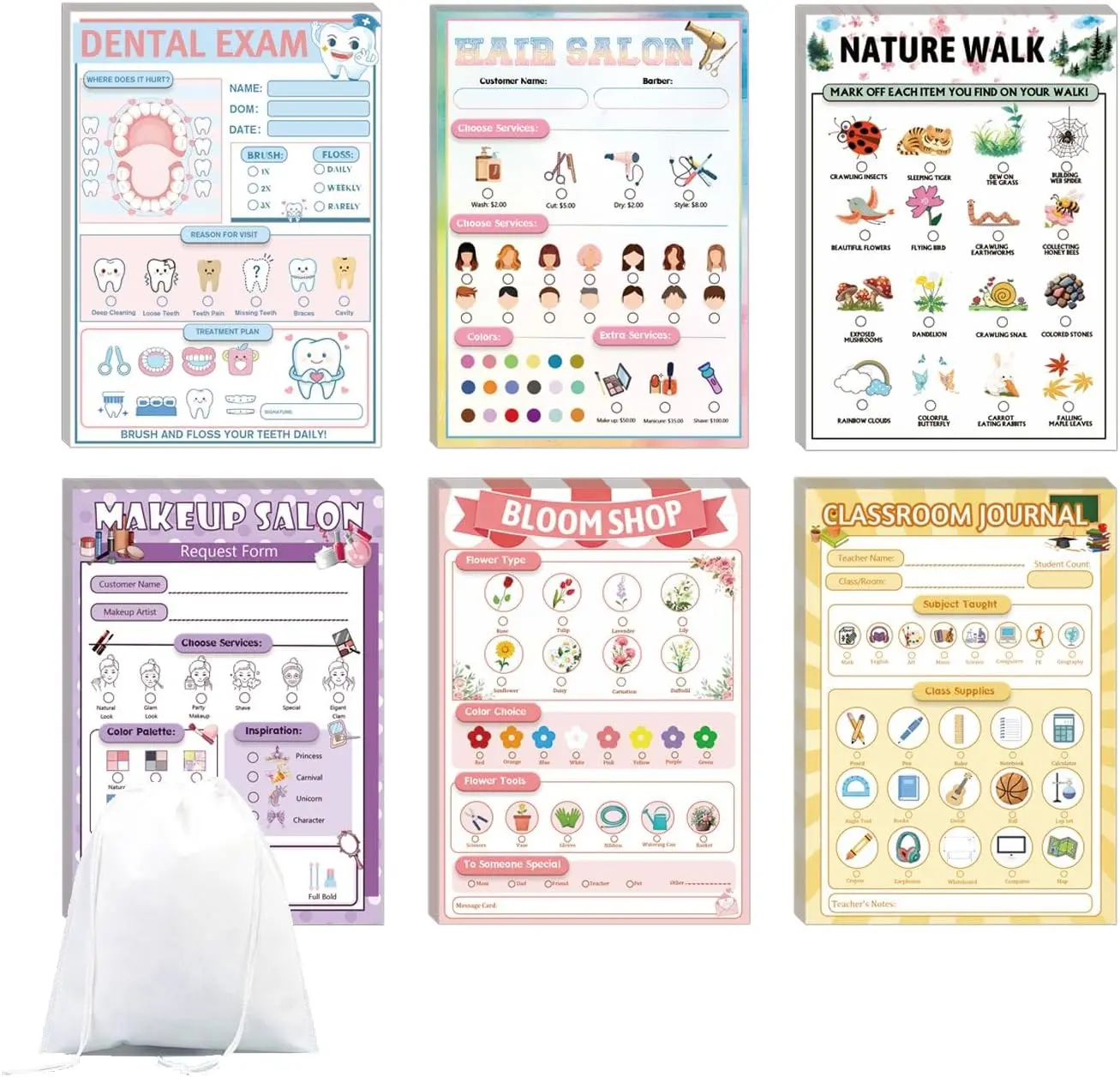 6 Pack Pretend Play Notepads - Multi-Pack Playtime Pads with Professional Role Play Themes - Educational Imaginative Activity view 5