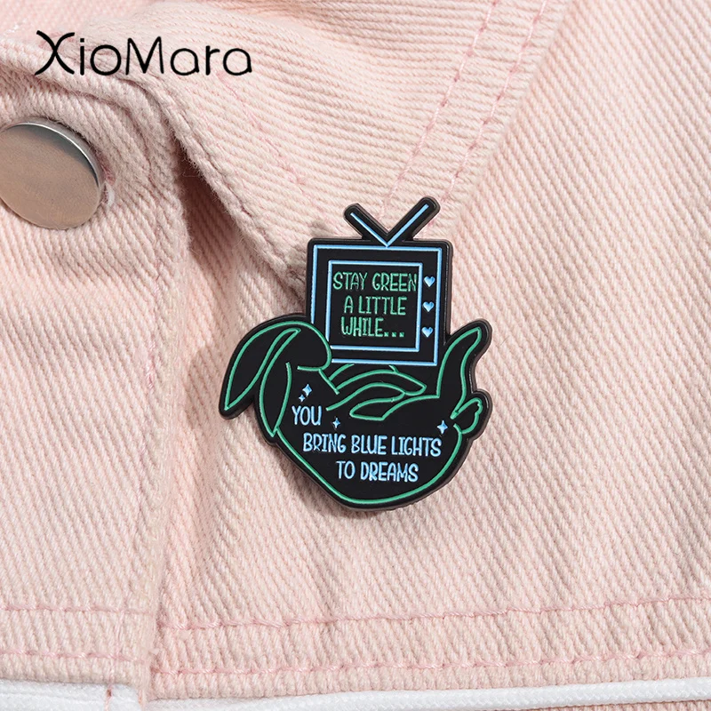 Stay Green A Little While You Bring Blue Lights To Dreams Enamel Pin Song Lyrics Brooch Lapel Backpack Badge Jewelry Decoration