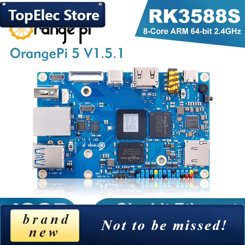 TopElec Orange Pi 5 16GB V1.5.1 Single Board Computer Rockchip RK3588S Run AI Tasks