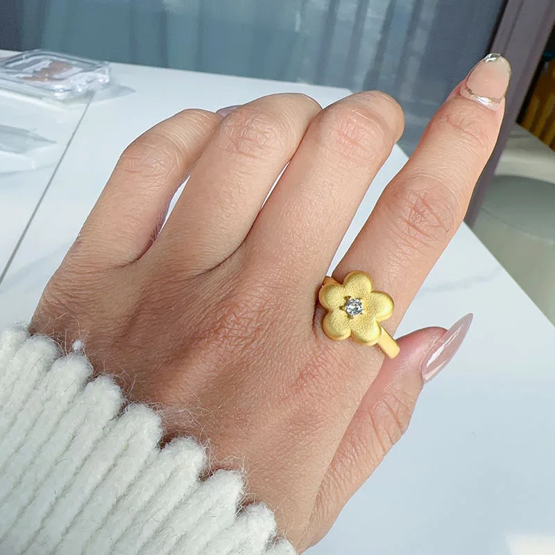 Plum petal zirconium stamen flower ring living simple retro all-match temperament delicate light luxury ornaments