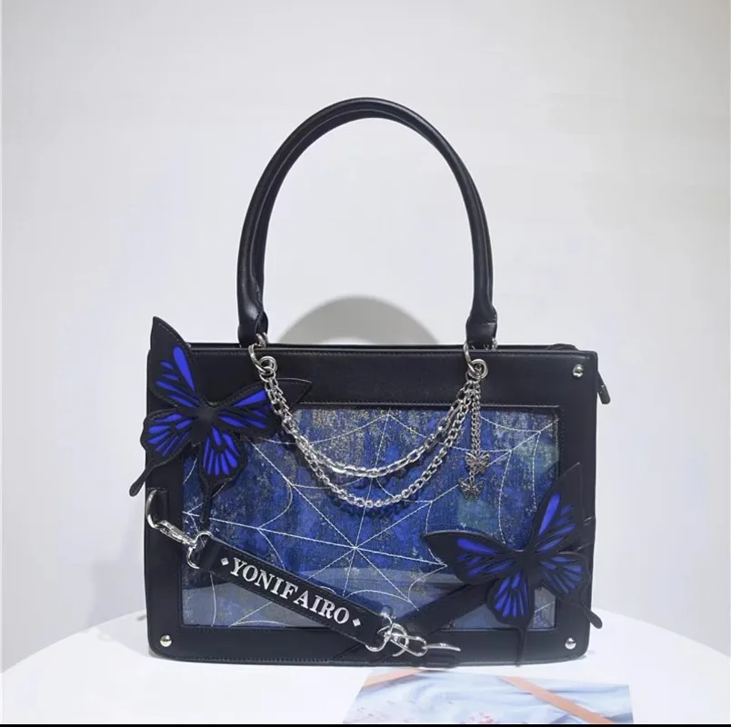 Sweet Y2k Lolita Butterfly Chain Shoulder Bags Trendy Gothic Harajuku Ita Bag Japanese Chic Women Transparent Handbags Crossbody