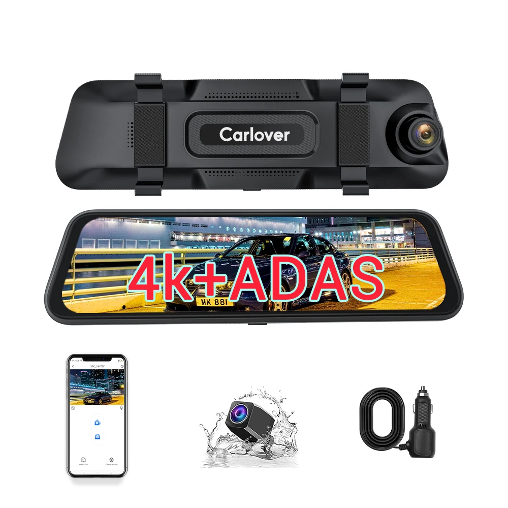 

10'' Dual Lens Dash Cam ADAS BSD FHD Car Mirror DVR Night Version WIFI Front 4K Rear 1080P