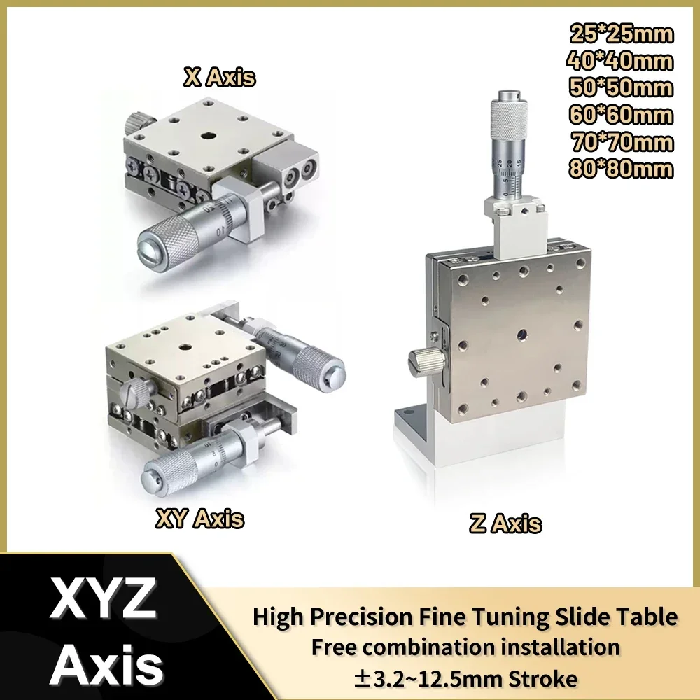 X/XY/Z Axis Fine Tuning Displacement Platform Stainless Steel Manual Vertical Lift Knob Adjustment Linear Stage Slide Table