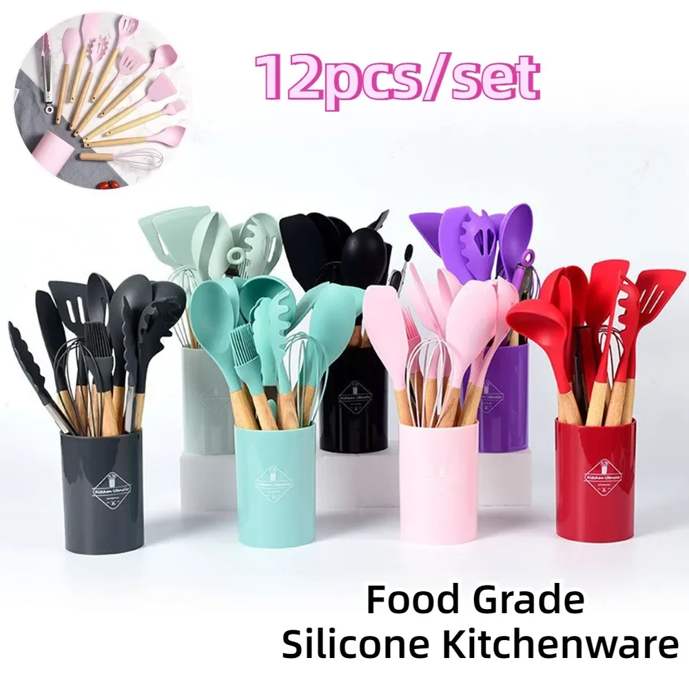 

12PCS Silicone Kitchenware Non-Stick Cookware Kitchen Utensils Spatula Measuring Spoon Practical Cooking Tool Kitchenware Set