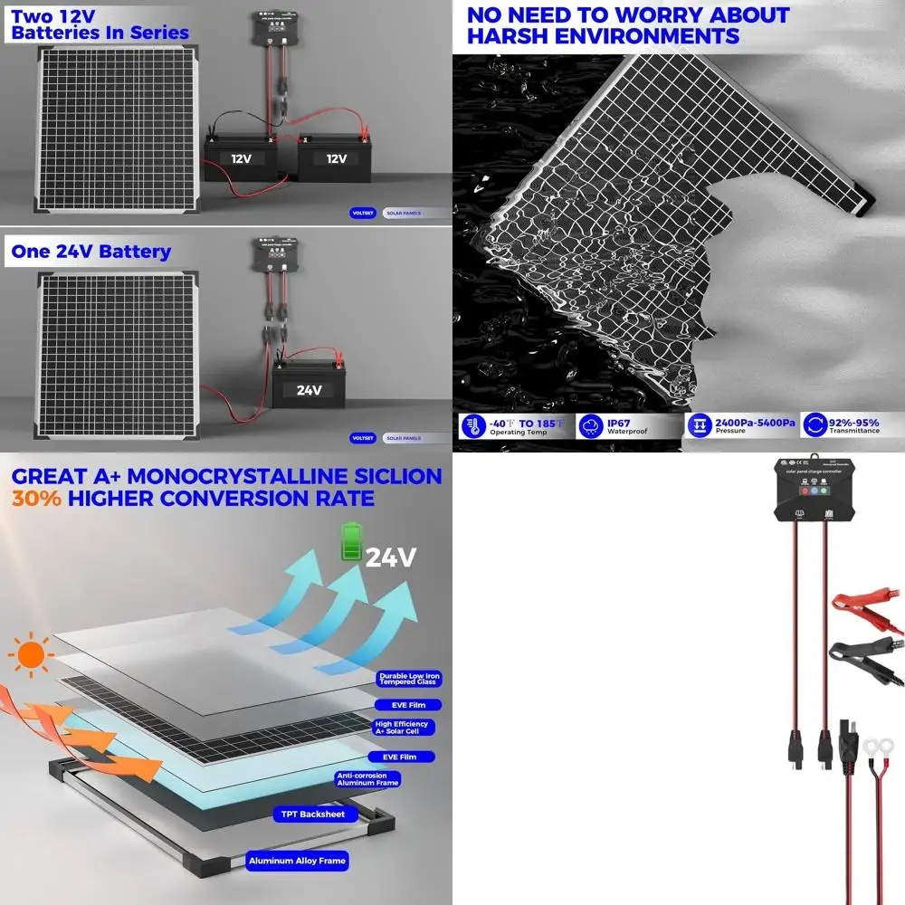 

24V 50W Solar Panel Kit with MPPT Controller for Battery Maintenance in Vehicles and Outdoor Use