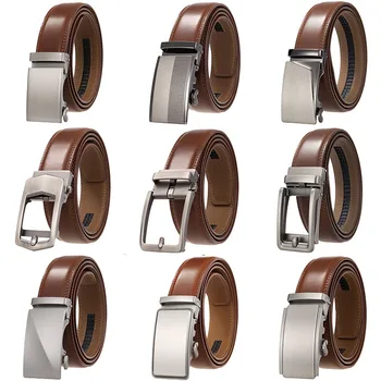 Herren-Gürtel aus echtem Leder, modischer Gürtel mit automatischer Schnalle für beliebte Business-Gürtel, hochwertiger Herrengürtel, braun