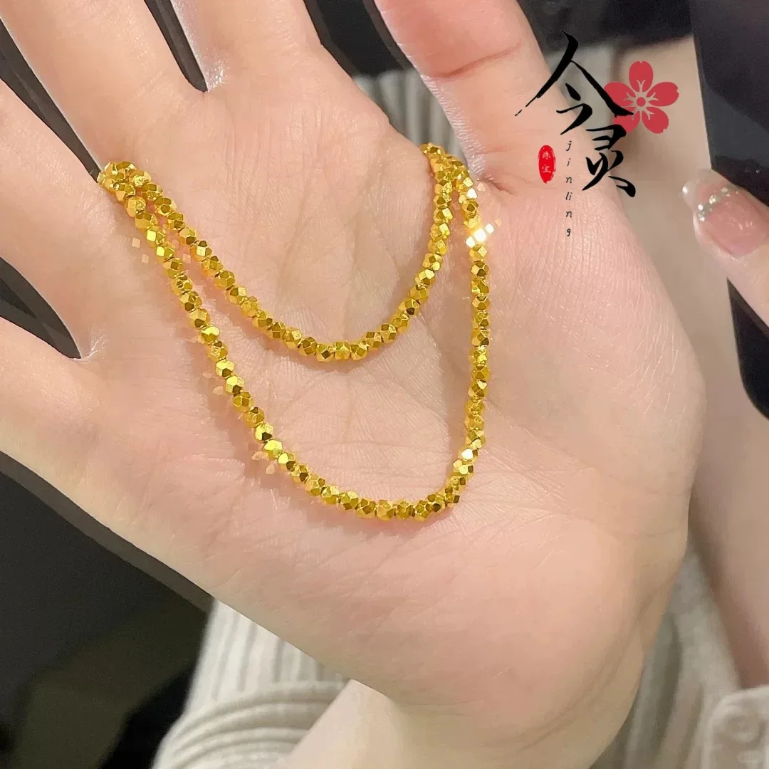 Luxury 24K 9999 Pure Gold real gold Women's Shattered Gold Necklace Collarbone Chain Bracelet - Image 2