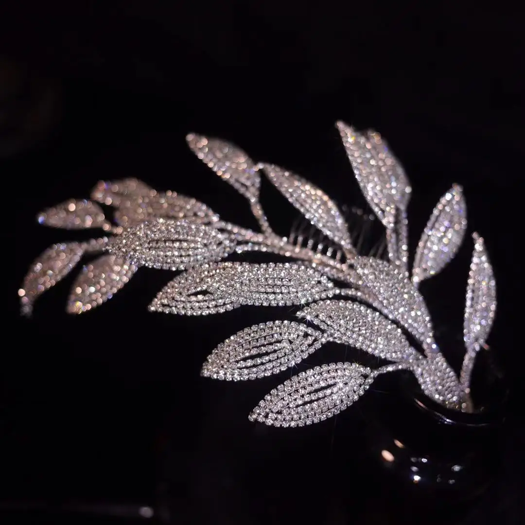 New Sparkle Crystal Leaves Brides Headwear Headpieces Baroque Headbands Bridal Hair Accessory