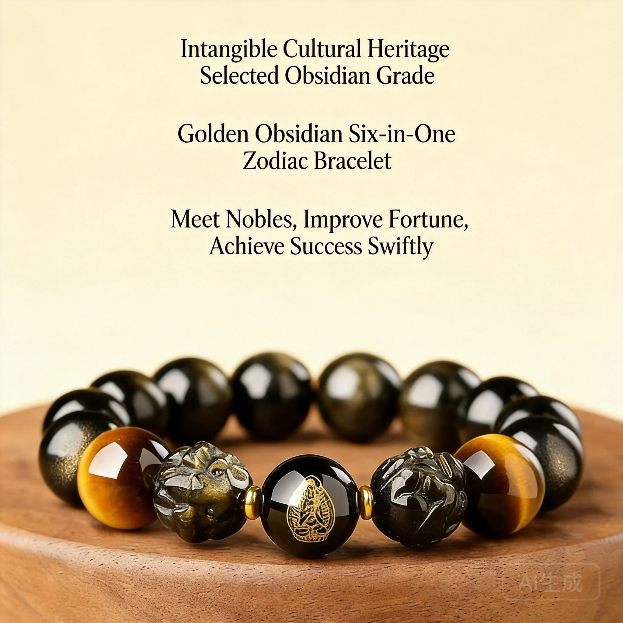 Chinese Style 2026 Year Of The Horse Lucky Natural Gold Sheen Obsidian Tiger Eye Double Pixiu Beaded Bracelet For Men Chinese