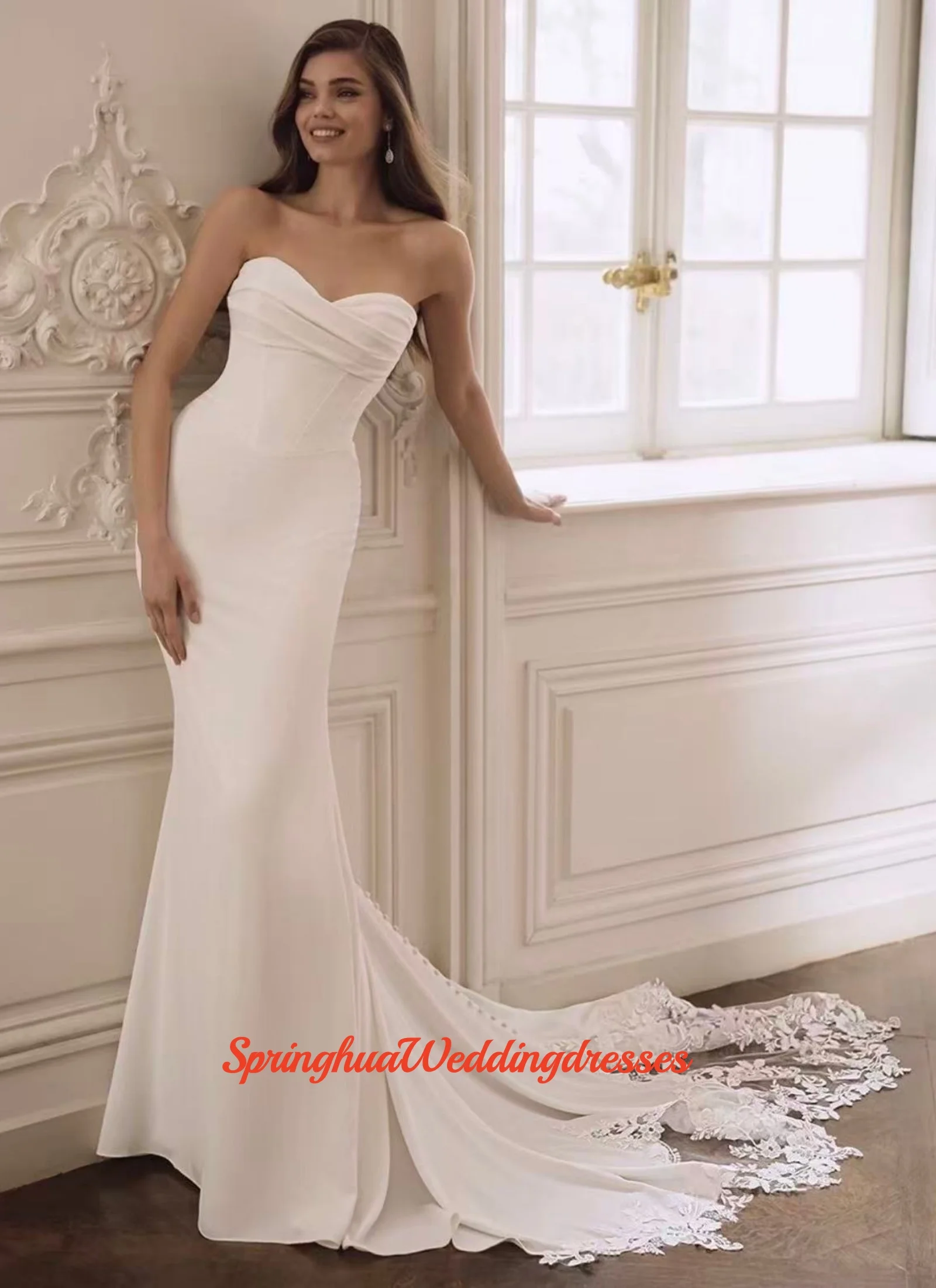 

Customized Elegant Long Wedding Dresses Sweetheart Backless Floor-Length Mermaid Brides Dress Women Vestidos De Novias