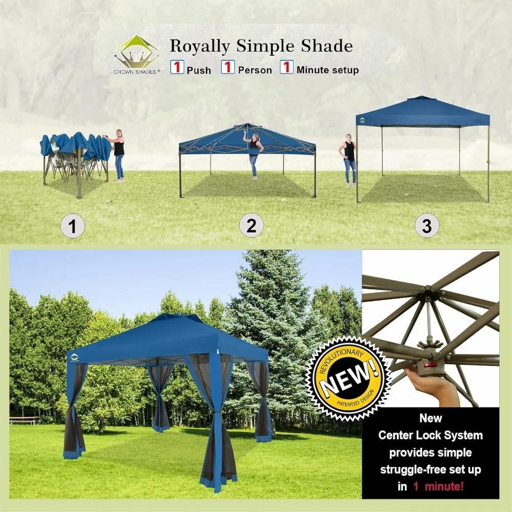 10x10 Pop up Canopy Tent, Pop Up Gazebo with Netting, 4 Ropes, 8 Stakes, 4 Weight Bags, Wheeled Storage Bag, 10x10 Outdoor Cano