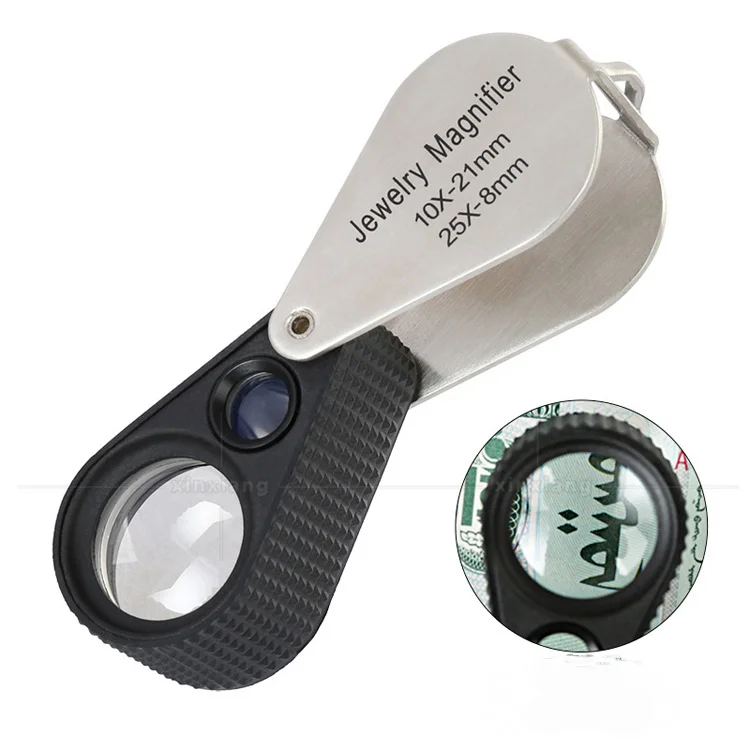 

10X 25X Magnifier Metal Rubber Material Exported To Germany, Antique Diamond High-Definition Identification Magnifying Glass