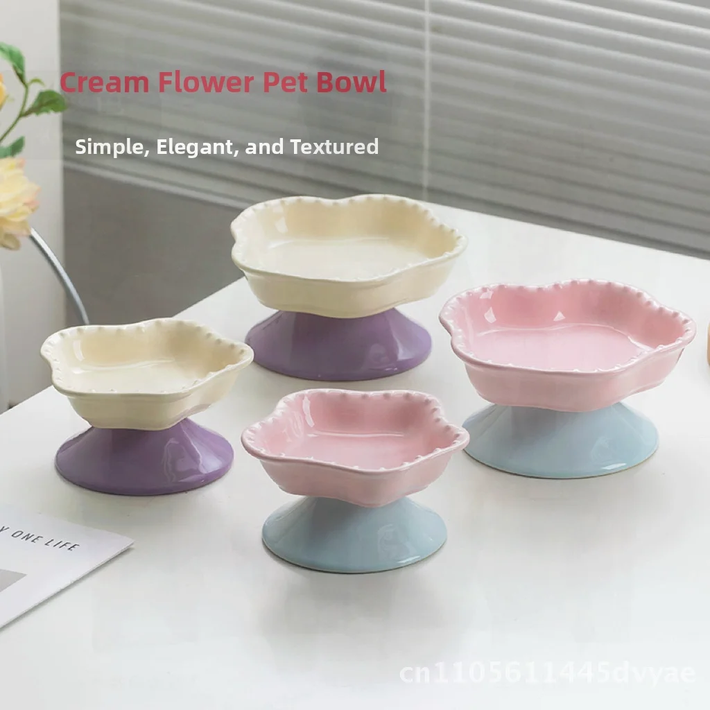 

Ceramic Cat Bowl with High Foot Large Caliber Anti-Knock Pet Food And Water Basin Cute Design for Cats And Dogs
