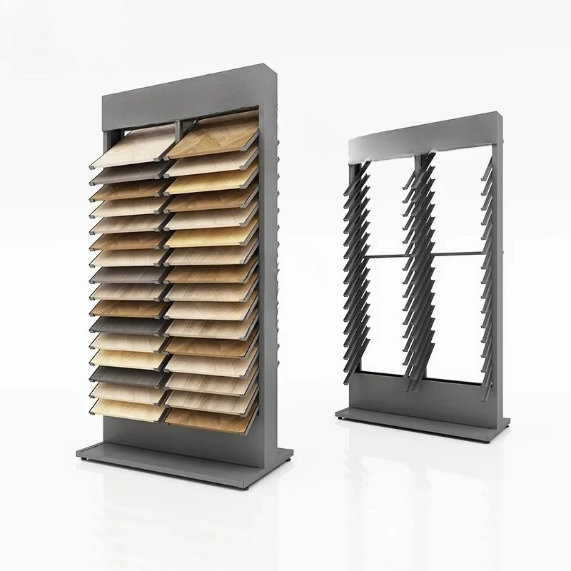 &c Freestanding Mobile Wood Floor Display Stand - Space Saving Easy Assemble Metal Frame for Flooring Sample Exhibition