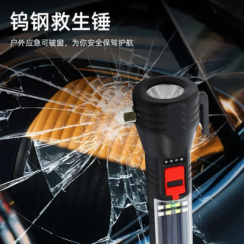 Safety Hammer Flashlight LED Solar Outdoor Multifunctional Auto Repair Work Light Car COB Strong Light Broken Window