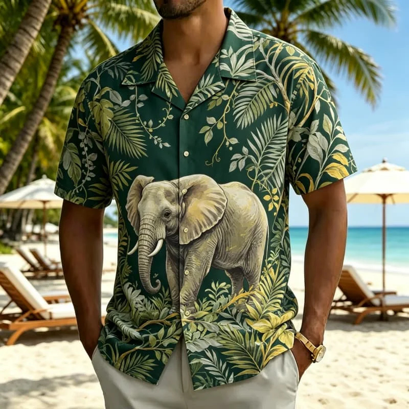 Men's exotic animal print Hawaiian shirt, suitable for summer activities, outdoor travel, casual styling, and daily wear