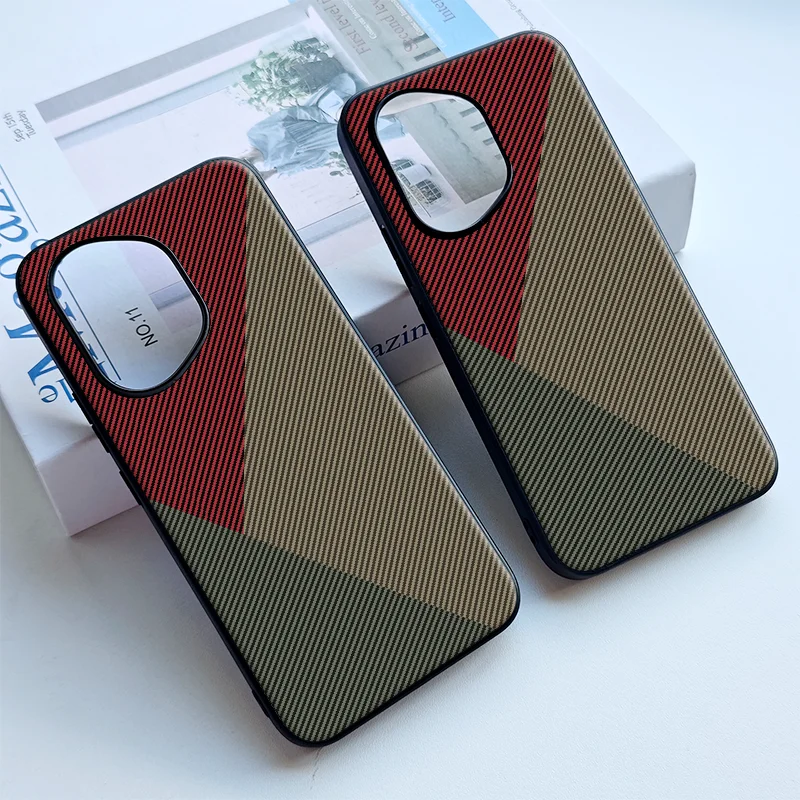 

Contrast Color Triangle Pattern Carbon Fiber Texture Case for Honor 400 Pro Global HN 400 Global Skin Feel Protective Cover
