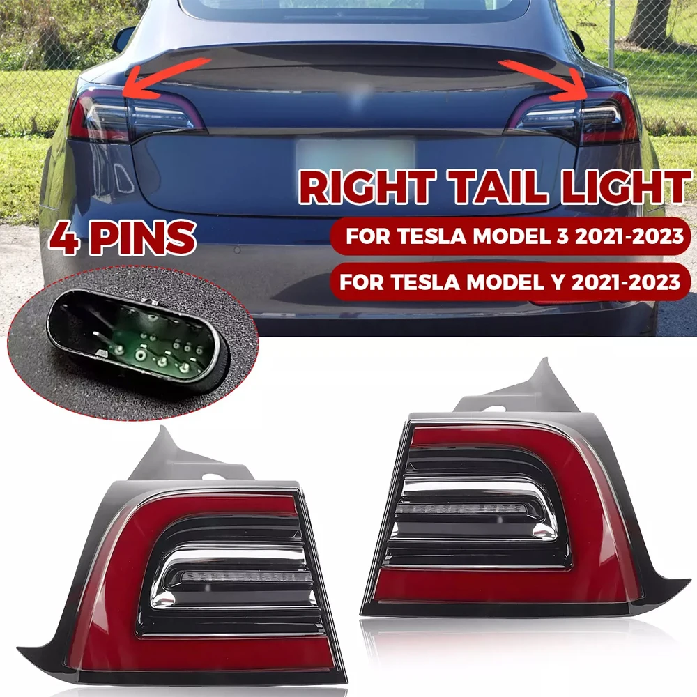 

1 Pair 4PIN Quality Car Outer Rear Taillight Brake Lamp Left+Right Side For Tesla Model 3/Y 2021-2023 Car Taillights Turn Signal