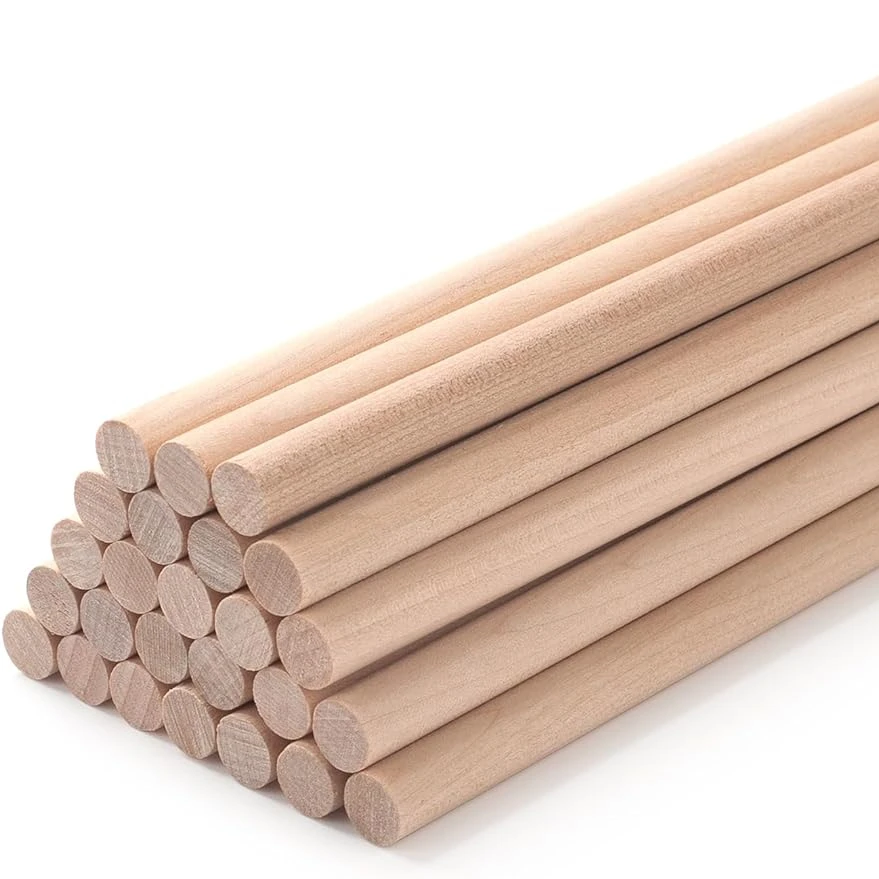 Unfinished Wooden Dowel Rods, Hardwood Sticks for Crafts, DIY Wooden Decoration, 50 Pieces