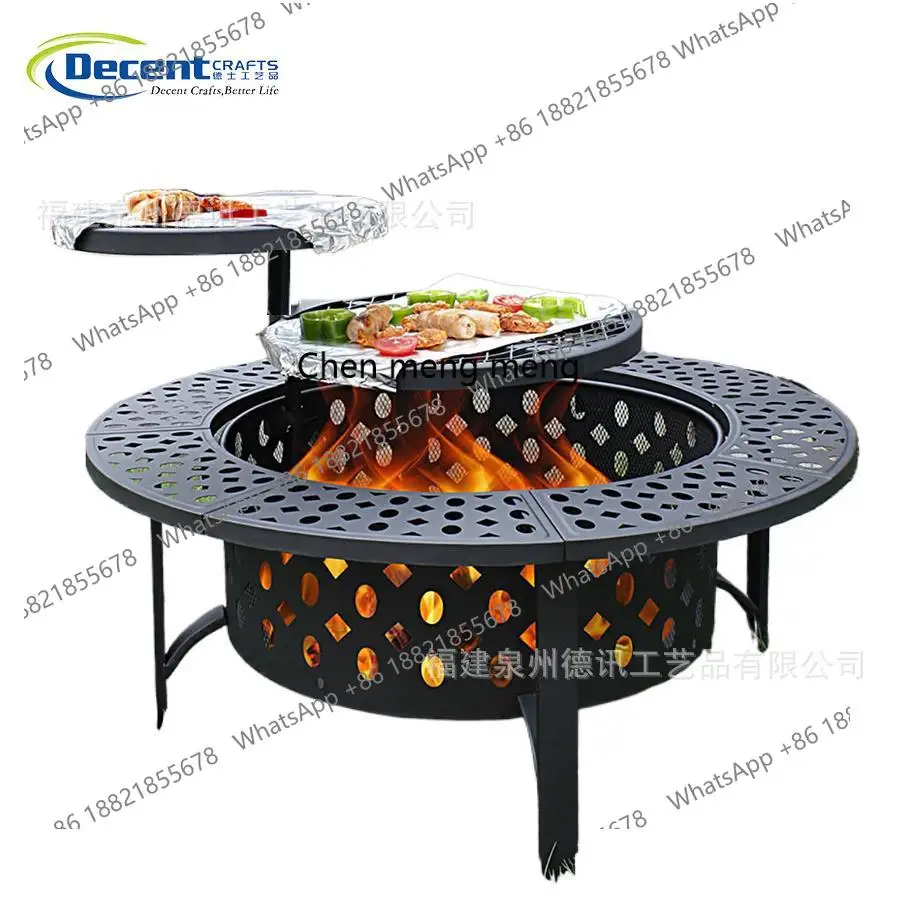 Grelha redonda para jardim ao ar livre, aquecimento, fogão a lenha