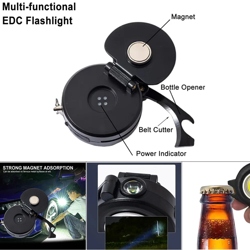 Portable EDC Keychain Flashlight Rechargeable Mini COB Light Torch 10 Modes Emergency Lamp With Screwdriver Car Seat Belt Cutter
