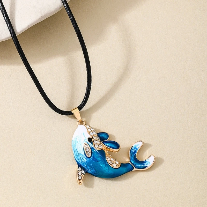 Y1UB Alloy Dolphin Charm Necklace Adjustable Length Neckchain Handmade Clavicle Chain Jewelry for Casual or Formal Wear