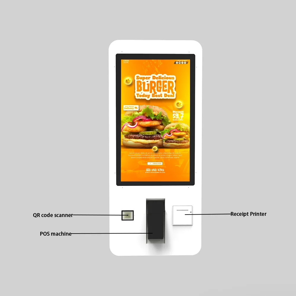 

Order Checkout Payment Wall Screen Mcdonalds Ordering Machine Self-service Printing NFC Card Reader QR Scanner Self Ordering