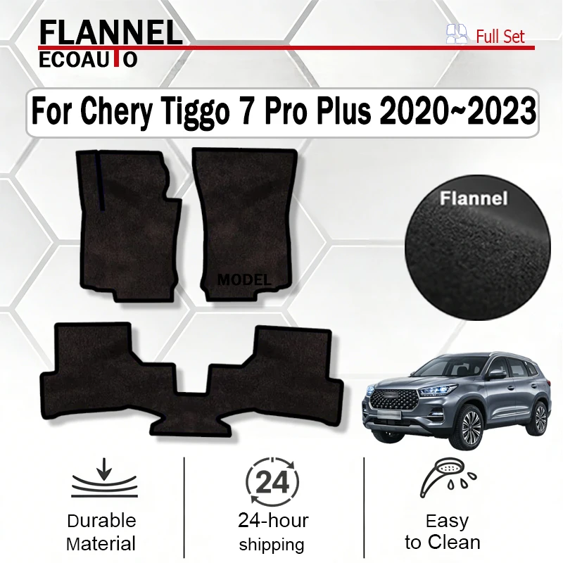 

ECOAUTO Flannel Car Floor Mats For Chery Tiggo 7 Pro Plus 2020~2023 Footpads Panel Anti-Slip Rugs Auto Foot Pads Carpets black