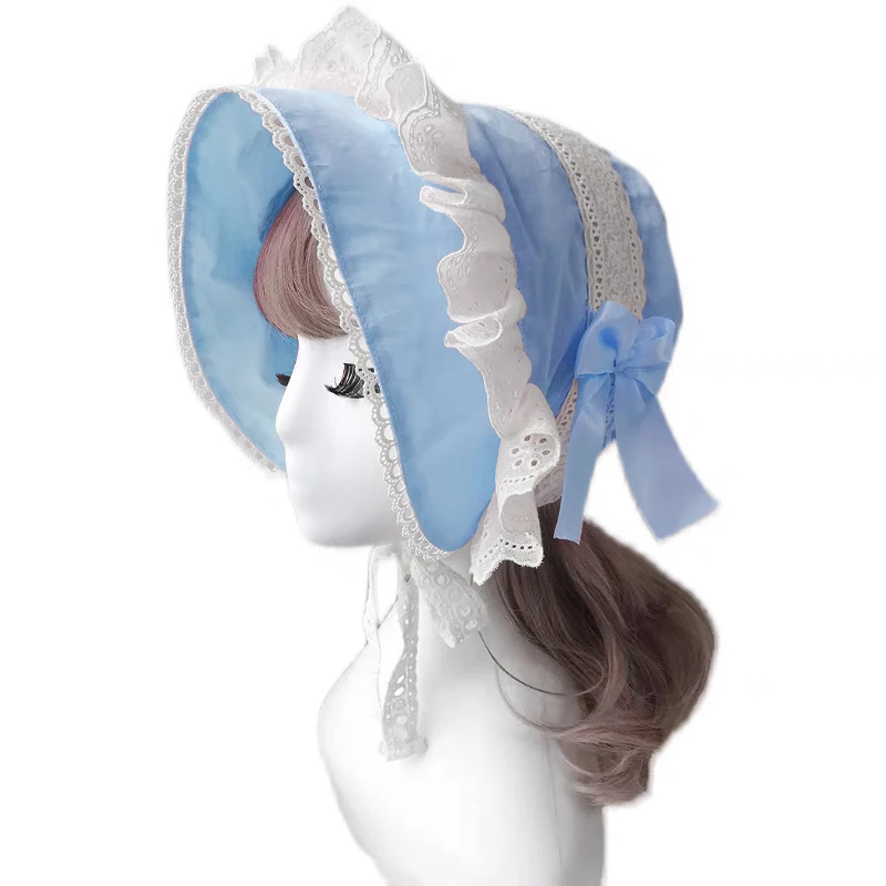 かわいい女性ロリータボンネットヴィンテージビクトリア朝の帽子綿レースピンクモップコスプレアクセサリー