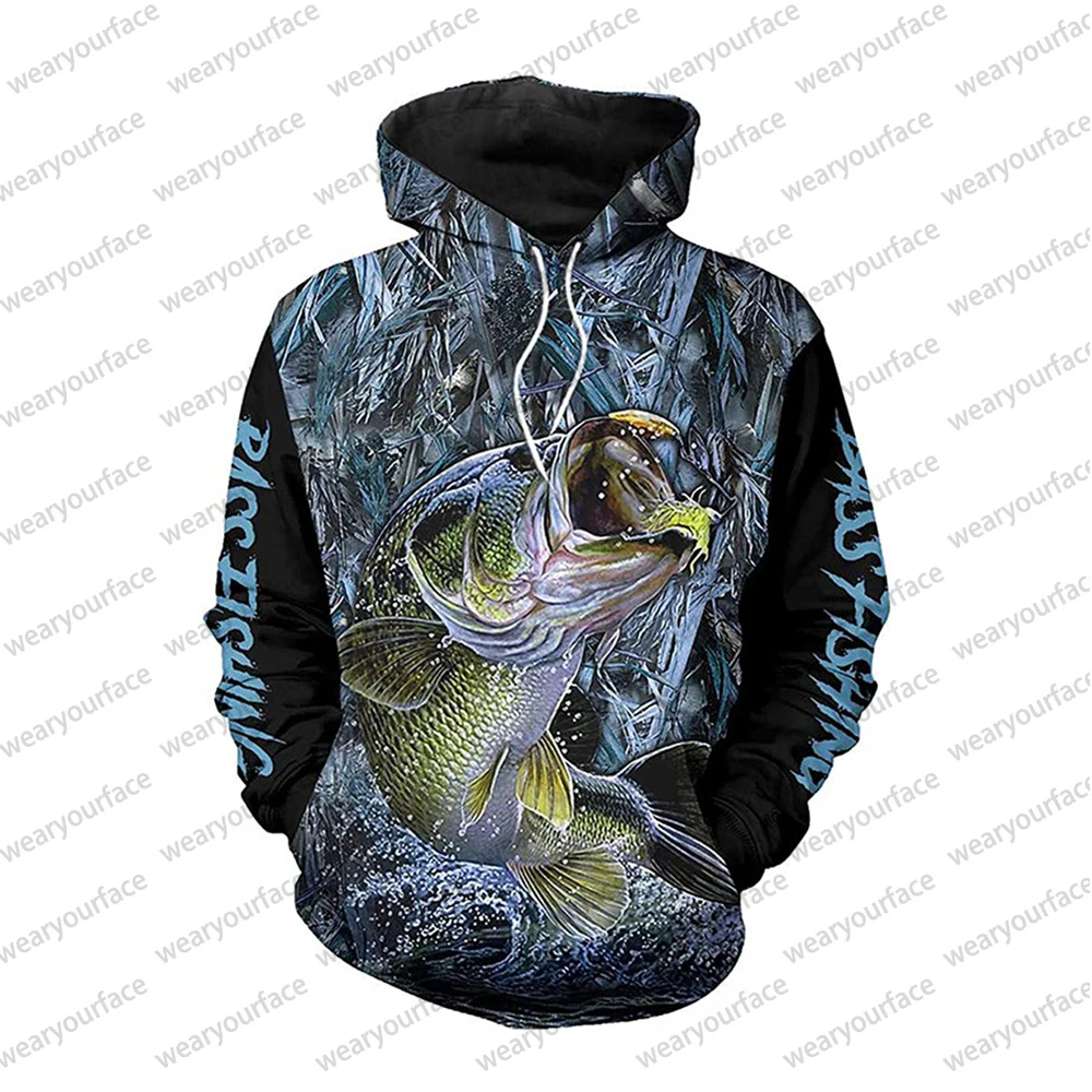 

Bass Fishing Big Game 3D All Over Printed Crewneck Sweatshirts Zipper Hoodie Outdoor Sports Casual Streetwear Men Clothing