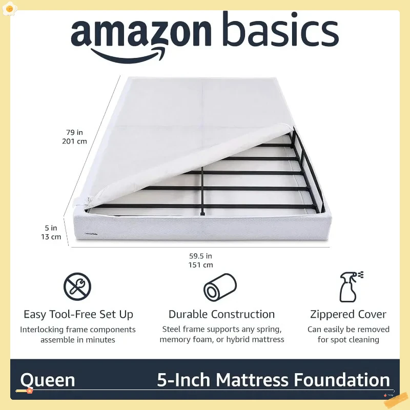 スマートボックススプリング、5インチマットレスベース、工具不要の組み立て、クイーンサイズ、ホワイト