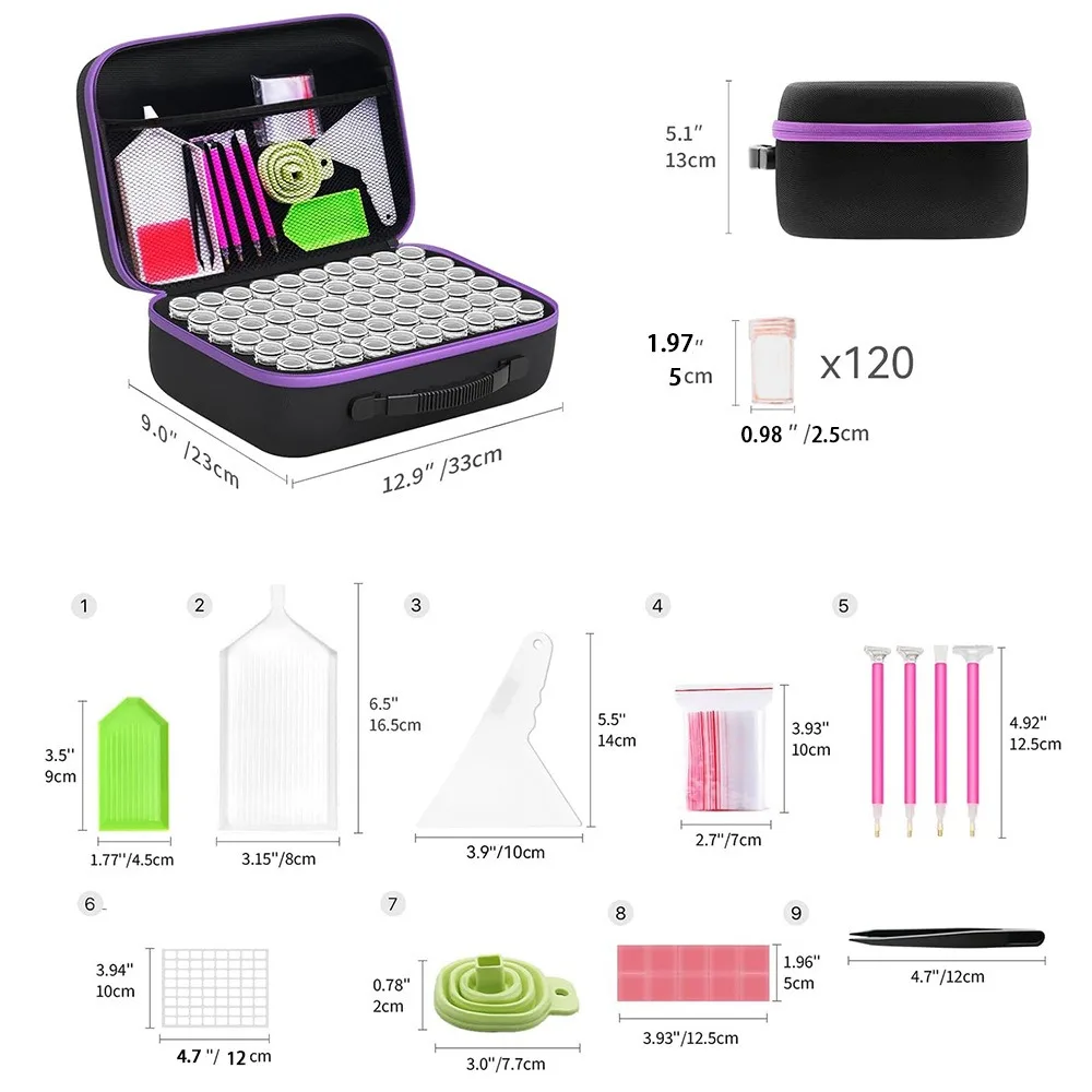 

DIY Crystal Painting Storage Bag 120 Slots Multi-Functional Zircon Tools Storage Case Refill Bottle Art Crafts Accessories