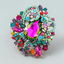 MITTO FASHION JEWELRIES AND HIGH-END ACCESSORIES MULTI-COLOR RHINESTONES PAVED FLORAL CHARM VINTAGE PIN WOMEN DRESS BROOCH
