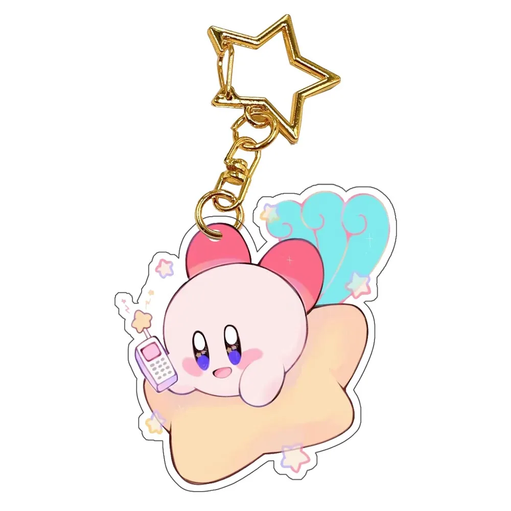 Kawaii Anime Figure Muscle Kirby Self Made Acrylic Card Style Keychain Classics Star Chain Backpack Bag Mobile Car Pendant 5cm