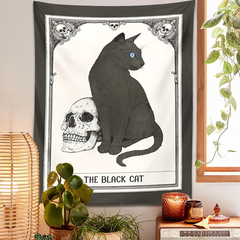 Tarot Cat Tapestry Wall Hanging skull Divination Witchcraft Black Cat Tapestries Home Decoration Hippie Mattress Dorm Room Decor