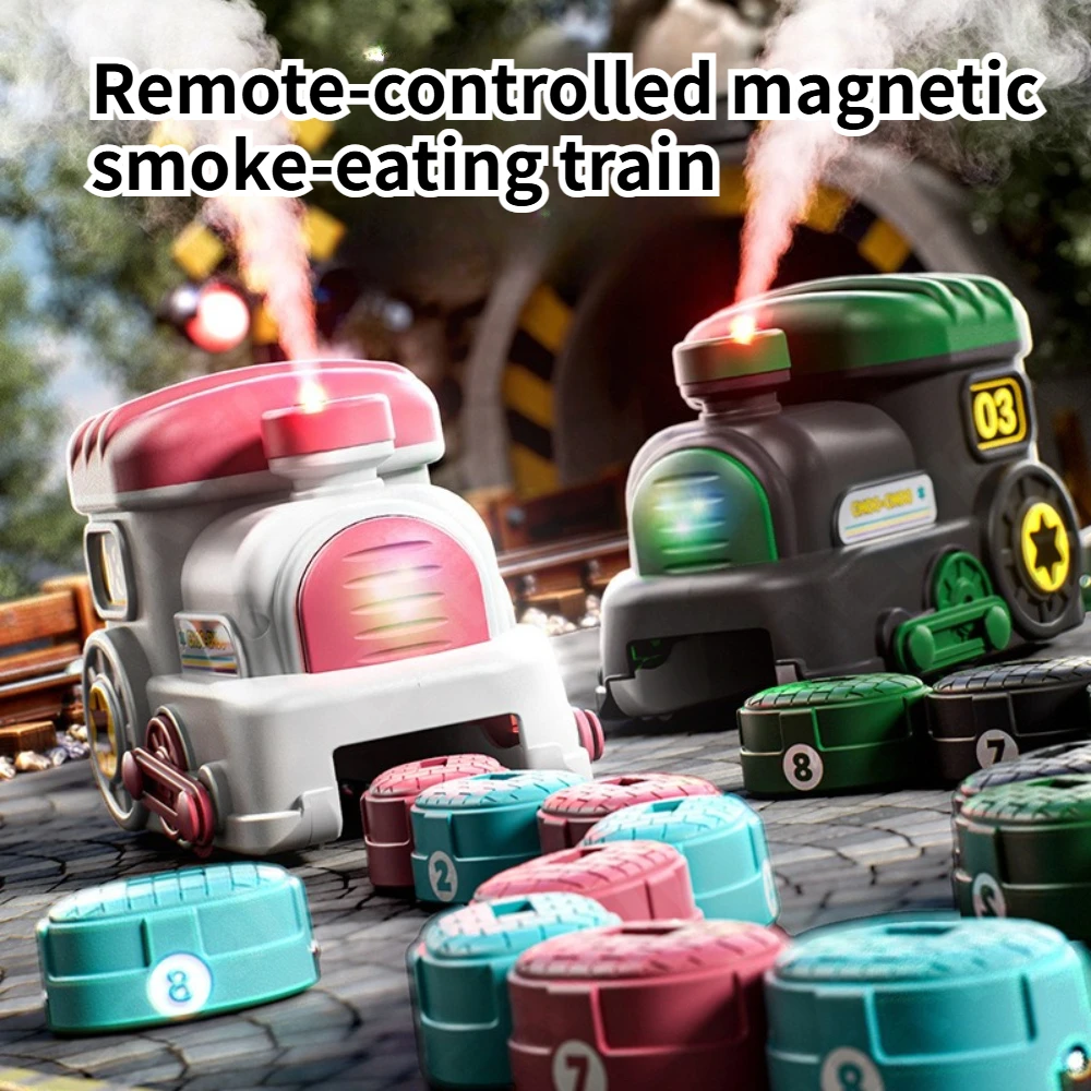 Magnetic Greedy Snake Battle Remote Control Train Toy Greedy Little Train with Spray and Sound Interactive Competitive Game Toy