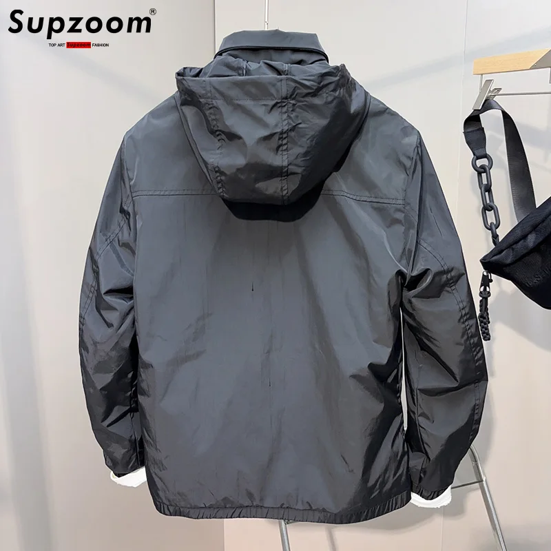 Supzoom New Arrival Autumn And Winter Geometric icons Zipper Pattern Top Fashion Loose Hide Hat Casual coat Jacket Men