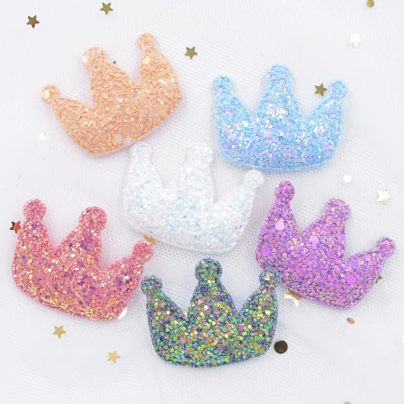 12Pcs Shiny Paillette Padded Patches Glitter Crown Appliques for Crafts Clothes Sewing Supplies DIY Hair Clips Accessories