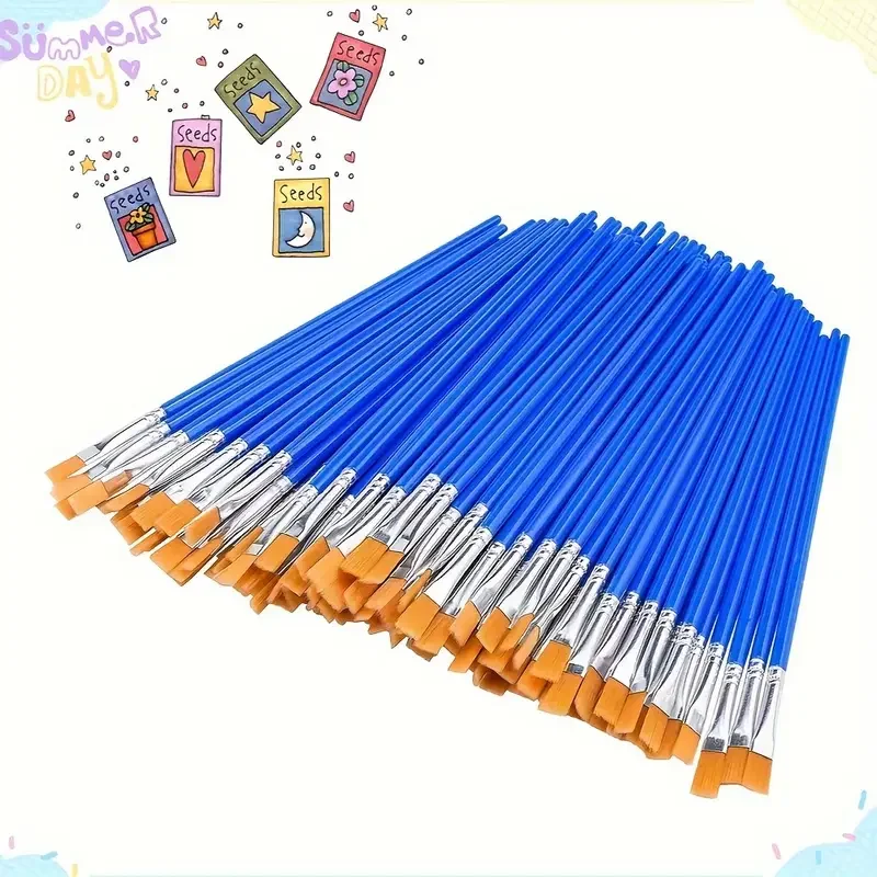 50Pcs Painting Brushes Set Art Round Flat Hair Nylon Hair Paint Brush for Oil Acrylic Watercolor Kids/Artists/Beginners/Students