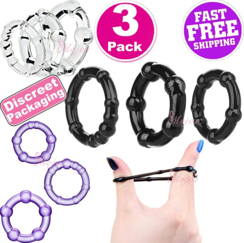 Male Blocking Tri Color Ring Box Sun Lock Sperm Ring Adult Sex Ring Transparent Penile Circumcision Ring Set