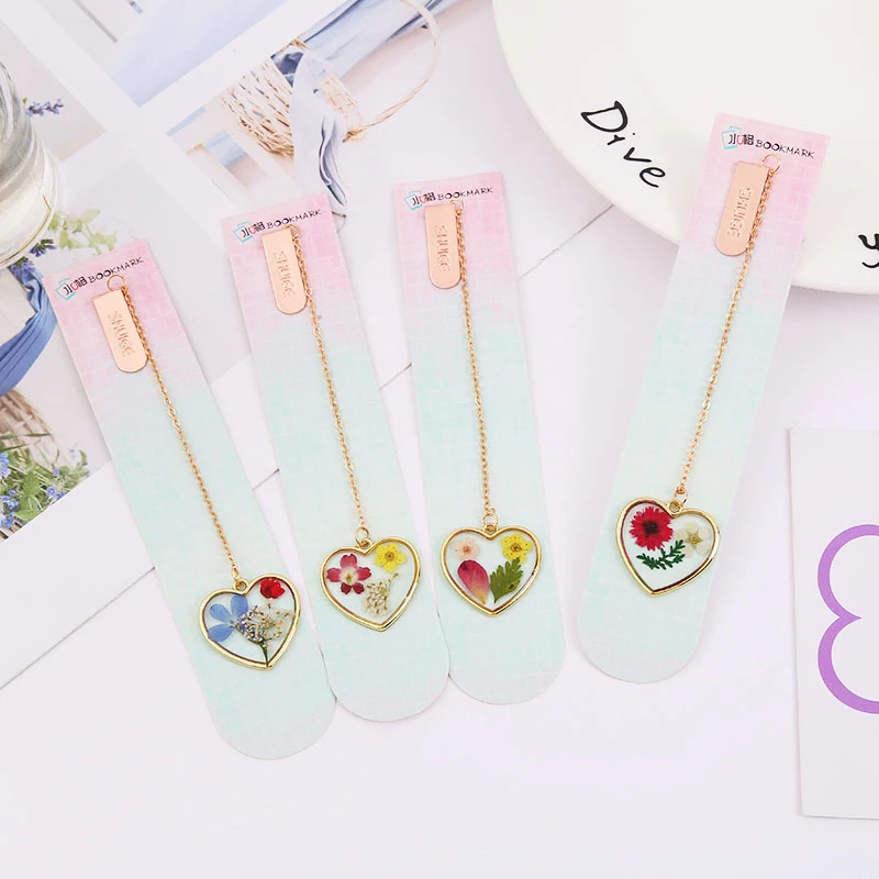 Crystal Heart Embossed Series Bookmark Small Fresh Student Bookclip Tab Alloy Bookmark Pendant Accessories New 2024